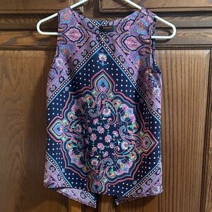 Renee C. Medallion Print Sleeveless Blouse - Navy & Pink